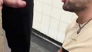 sucking bricklayer's dick till he cums in public toilet?