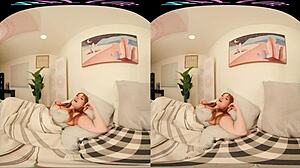 Redhead toys and fingers in POV. She masturbates intensely for voyeur.