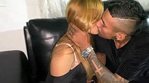 Desperate blonde stepsister fucks stepbrother hard in living room