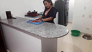 Hot Big-Titted Latina So Horny She Fucks a Huge Banana in Her Kitchen!