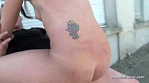 Gorgeous brunette gets hard anal and double penetration outdoors