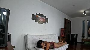 Sophia Wolf reveals her tight, wet pussy in lingerie behind the cameras with dirty talk.