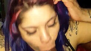 this latina's sucking and nibbling on that big cock, making it all wet and sloppy