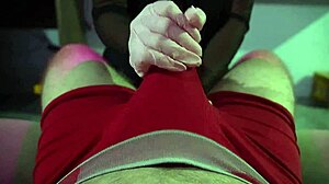 Tanned Nurse Gives Handjob In Underwear At Party.