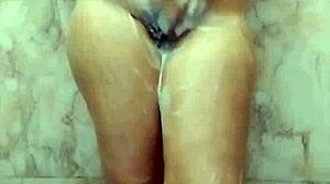 Big boobs girlfriend fingering tight pussy in bathroom with dirty talk