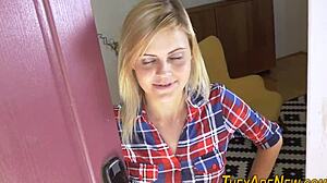 sucking petite teen's first big cock until cum in mouth.