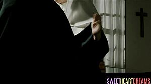 Teenage nun eaten out by busty babe