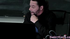 teen coed in uniform gets cumshot from teacher after blowjob