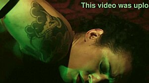 fat tattooed bbw femdom uses strapon on submissive lesbian in latex fetish