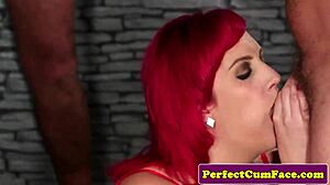 Busty Ginger Cocksucker Drenched in Bukake Cum - Can You Handle It?