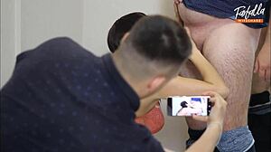 Wife Sucks Guest While Husband Films the Threesome