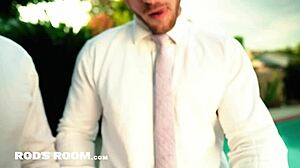 Sharp Dressed Hunks In Rodsroom Casting Engage In Kissing, Handjob, And Missionary Flip Fuck.