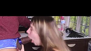 Cheating girlfriend delivers sloppy full blowjob with cumshot finish