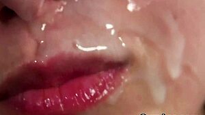 i watched this nasty looker get cum shot on her face and eat all the sperm