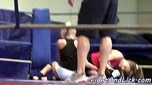 Passionate dyke babe feels intense oral pleasure in locker room