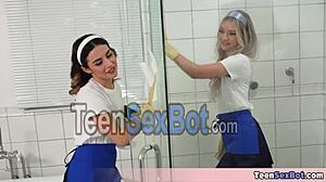 Blonde And Brunette Teens 18+ Share Cock In Group Fun After House Cleaning