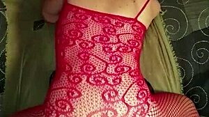 wife teases with large double dildo play