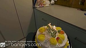 VR bangers receive birthday gift from redheads