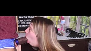 Cheating girlfriend delivers sloppy full blowjob with cumshot finish