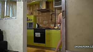 Blonde Teen Kira Naked and Cooking in Kitchen