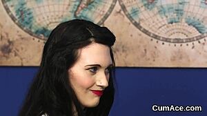 hot hottie getting jizz on her face while sucking sperm?