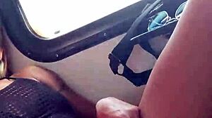 Friend masturbates me while I suck his cock on a crowded train