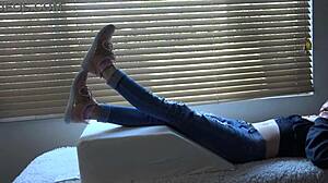 kristy showcases new sneakers in close-up fetish video