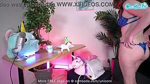 dang, tiny 18+ teen riding unicorn sybian gets soaked! 🦄