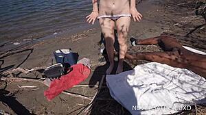 White Wife Screws Big Black Cock on Beach