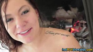 Pov Group Deepthroat with Tattooed Brunette