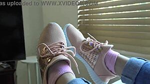 kristy showcases new sneakers in close-up fetish video