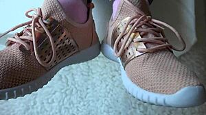 kristy showcases new sneakers in close-up fetish video