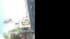 Latina bent over for public beach fuck