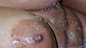 Mom relaxes in the bathroom