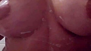 Mom relaxes in the bathroom