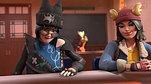 Hope wears glasses for doggystyle on the desk in classroom!