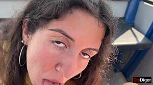 Public risky blowjob on a ferris wheel in an amusement park