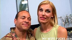 Old wife in femdom cuckold setup, blowjob and fucking while husband watches.