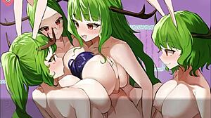 Hentai femdom game play featuring monster characters in anime hentai style, find the game link by searching for ドリビレ on google