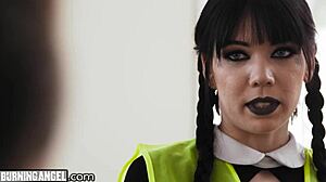 Burningangel Goth Teen 18+ Endures Rough Bondage Sex During Community Service Work.
