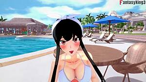 yor forger in bikini at pool with spy x family genshin impact fantasyking3