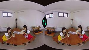 Oktobeerfest Girls Give Blowjobs and Gape in Threesome.