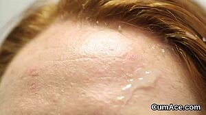 unusual stunner gets cum load on her face, gulping all the jizm