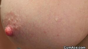 unusual stunner gets cum load on her face, gulping all the jizm