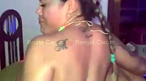 Lucky guy gets intense threesome with ex-wife and ex-sister-in-law, respecting their big asses in red and sheer outfits