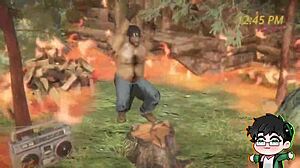 Lumberjack performs striptease and masturbation in the forest during Christmas