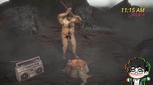 Lumberjack performs striptease and masturbation in the forest during Christmas