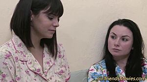 Tattooed teen 18+ lesbian fingers her partner’s tight slit in wild girl-on-girl action.