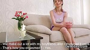 provocative cutie masturbates narrow twat until she is coming