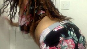 ebony milf dances with big tits in bathroom